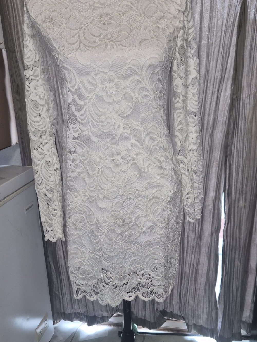 Ambiance White Long-Sleeve Lace Sheath Dress